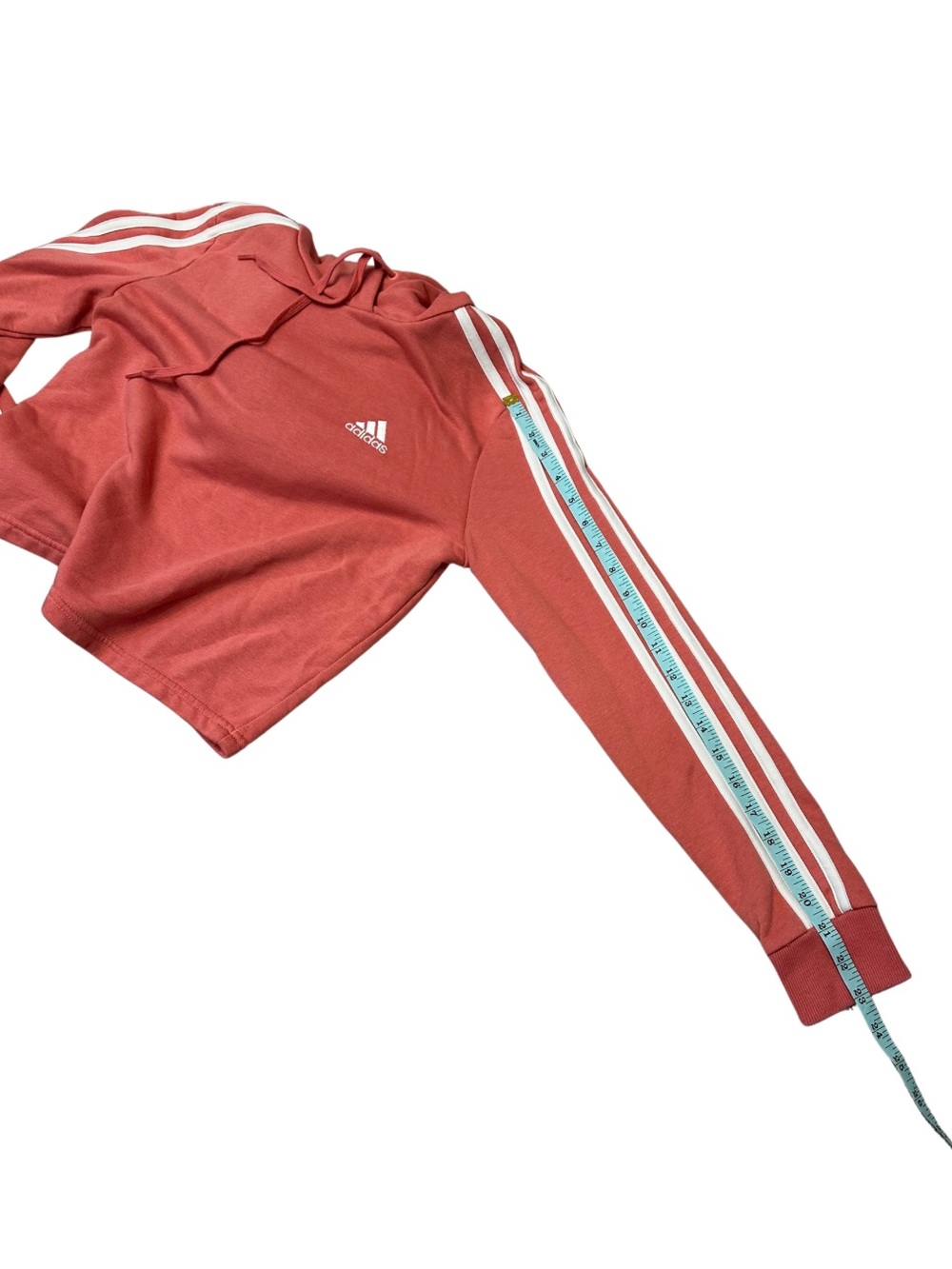 Adidas Cropped Hoodie XS Hazy Rose Pink 3-Stripes Athleisure Sweatshirt - Picture 11 of 11